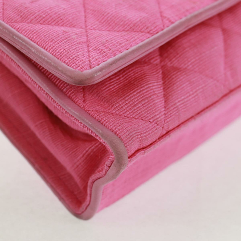 【日本直送】香奈兒 (CHANEL) 絎縫鏈條山茶花單肩包 棉質粉紅金色雙C標誌 Auth 161522V-15