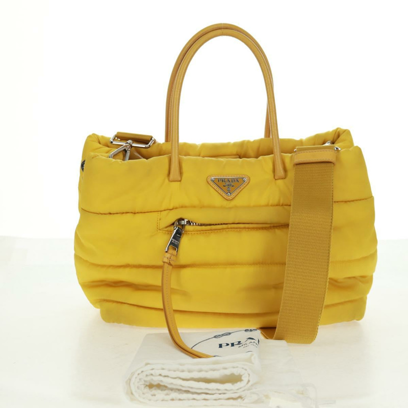 【日本直送】PRADA Test Bomber 手提包 尼龍 2way 黃 銀色 Auth 162845V-11