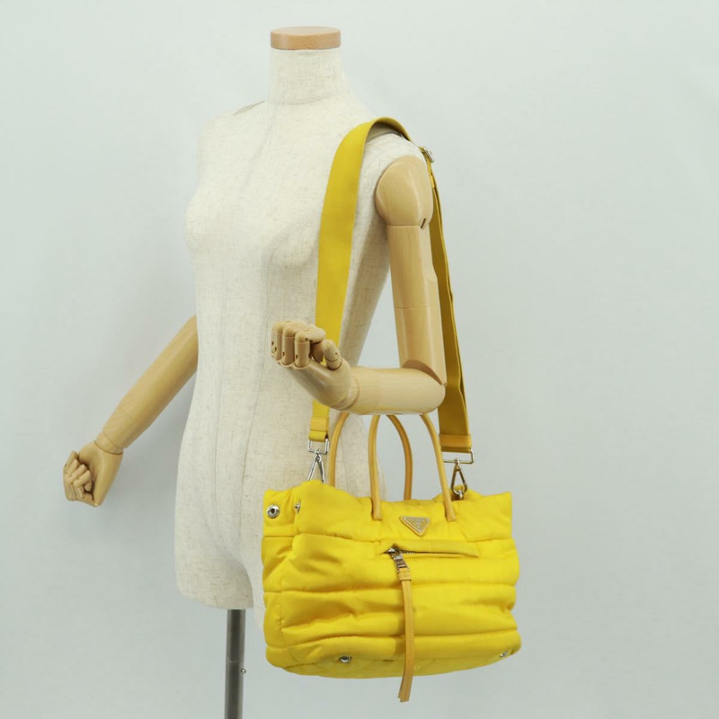 【日本直送】PRADA Test Bomber 手提包 尼龍 2way 黃 銀色 Auth 162845V-28