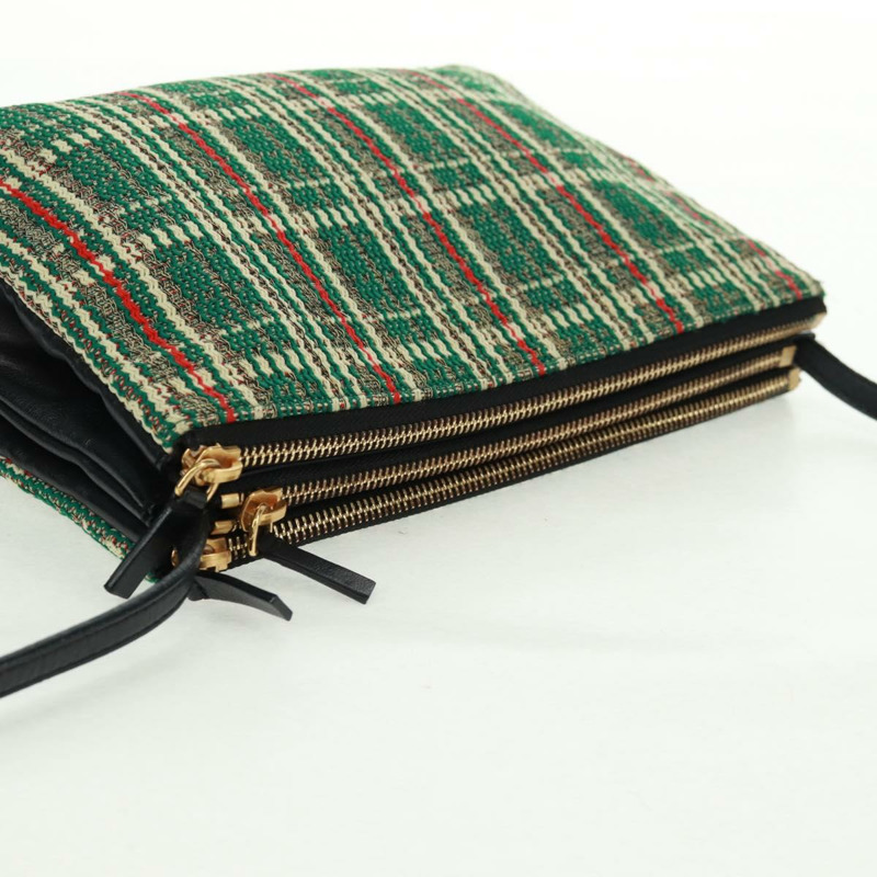 【日本直送】CELINE Trio 大單肩包，斜紋軟呢，綠色/金色，正品，貨號 162840V-5