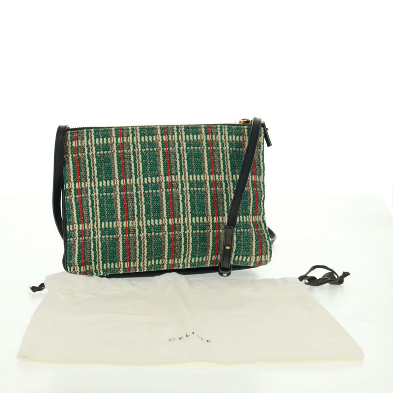 【日本直送】CELINE Trio 大單肩包，斜紋軟呢，綠色/金色，正品，貨號 162840V-11