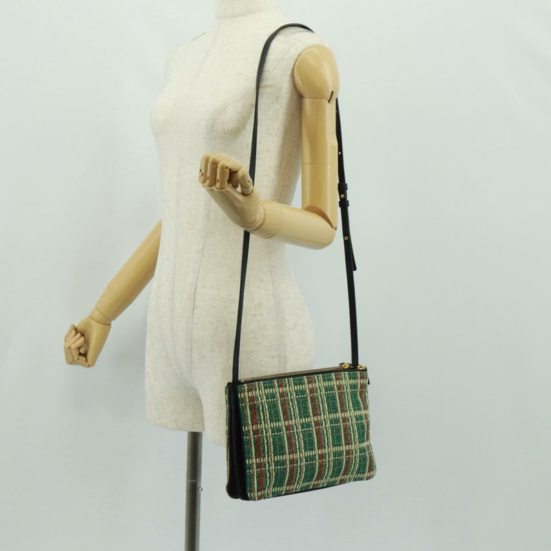 【日本直送】CELINE Trio 大單肩包，斜紋軟呢，綠色/金色，正品，貨號 162840V-24