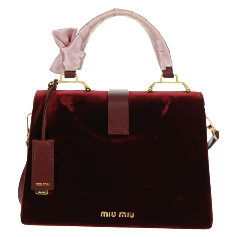 【日本直送】Miu Miu 天鵝絨手提包 2way 紅色金色 正品 162863SAV-1