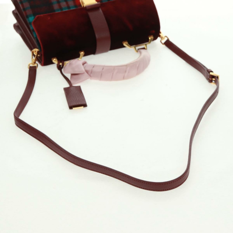 【日本直送】Miu Miu 天鵝絨手提包 2way 紅色金色 正品 162863SAV-8