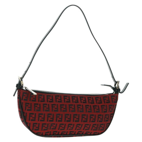 FENDI Zucchino帆布單肩包 紅色銀色 正品 160964V