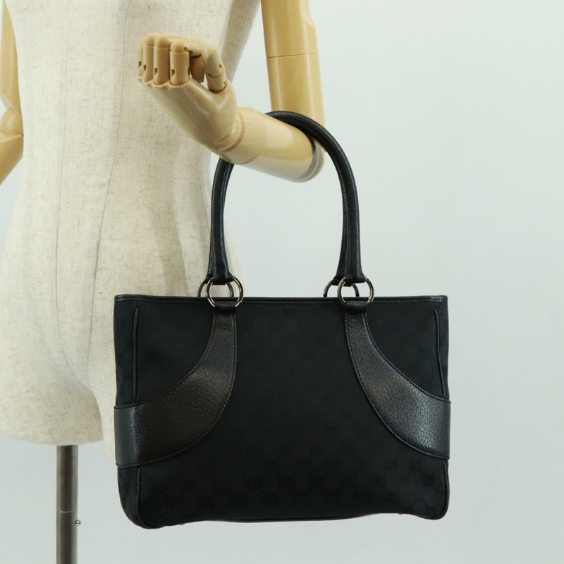 【日本直送】GUCCI GG帆布手提包 黑色 銀色 113011 正品 163073V-22
