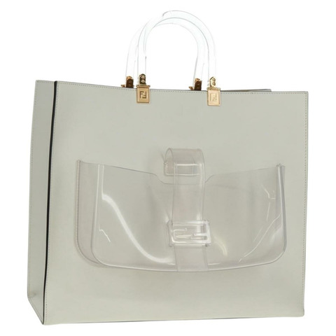 FENDI 白色金色皮革手提包，貨號 163410M