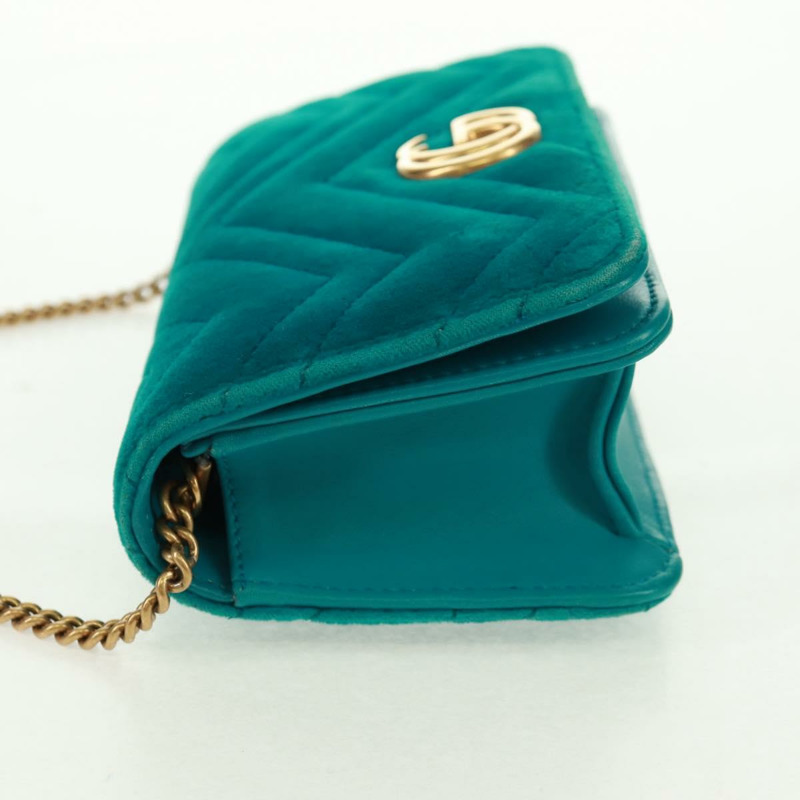 【日本直送】GUCCI GG Marmont 鏈條單肩包 絲絨 金色 祖母綠 488426 正品 163389V-2