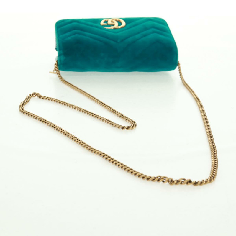 【日本直送】GUCCI GG Marmont 鏈條單肩包 絲絨 金色 祖母綠 488426 正品 163389V-6