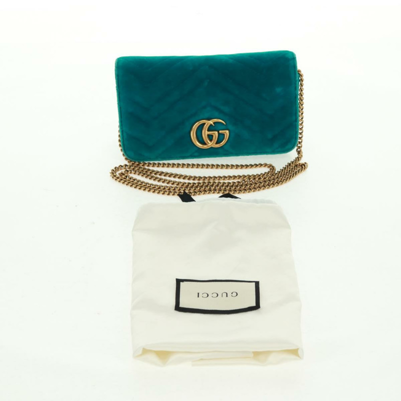 【日本直送】GUCCI GG Marmont 鏈條單肩包 絲絨 金色 祖母綠 488426 正品 163389V-11