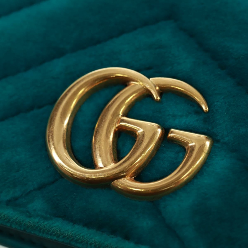 【日本直送】GUCCI GG Marmont 鏈條單肩包 絲絨 金色 祖母綠 488426 正品 163389V-17