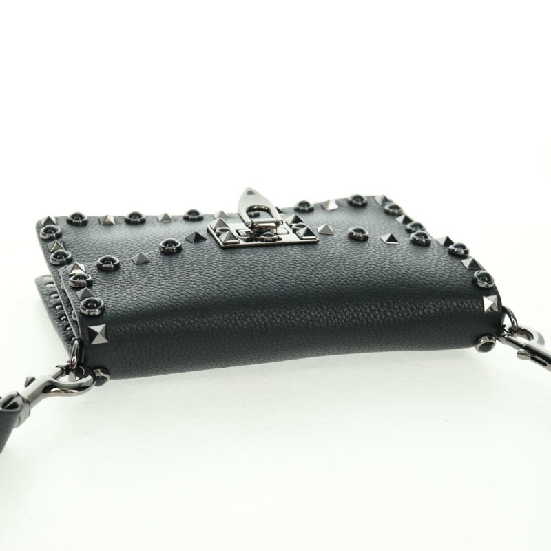 【日本直送】VALENTINO 鉚釘單肩包 皮革 黑色 銀色 正品 164070SAV-5