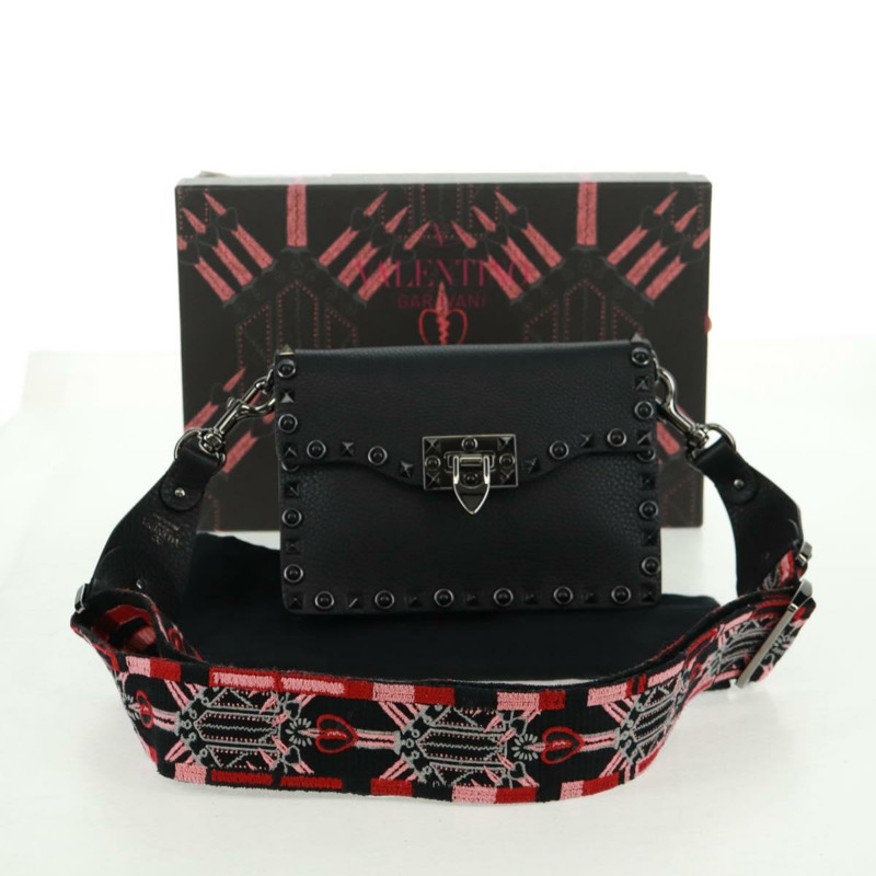 【日本直送】VALENTINO 鉚釘單肩包 皮革 黑色 銀色 正品 164070SAV-11