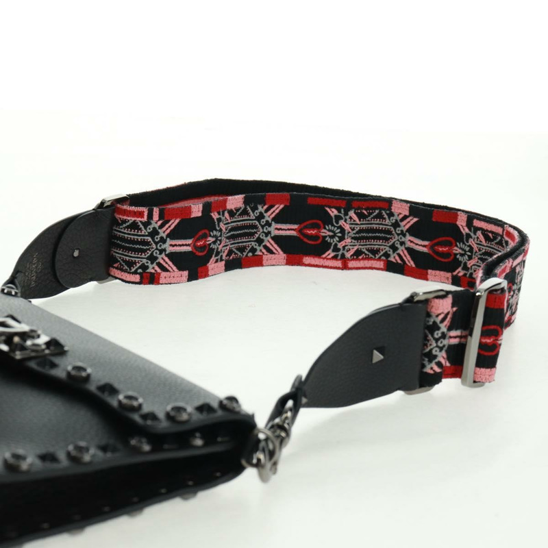 【日本直送】VALENTINO 鉚釘單肩包 皮革 黑色 銀色 正品 164070SAV-13