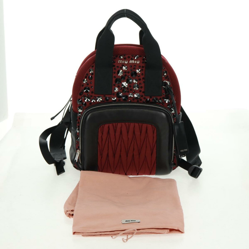 【日本直送】Miu Miu 雙肩包 尼龍皮革 酒紅色 5BZ005 正品 164089SAV-11