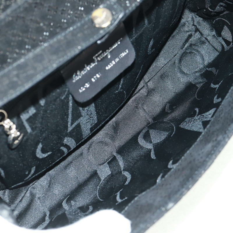 【日本直送】Salvatore Ferragamo 鏈條單肩包 麂皮 黑色 銀色 正品 154248V-9