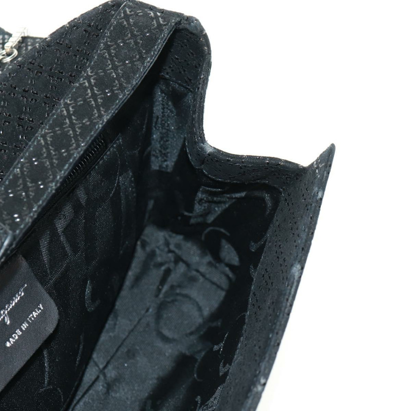 【日本直送】Salvatore Ferragamo 鏈條單肩包 麂皮 黑色 銀色 正品 154248V-19