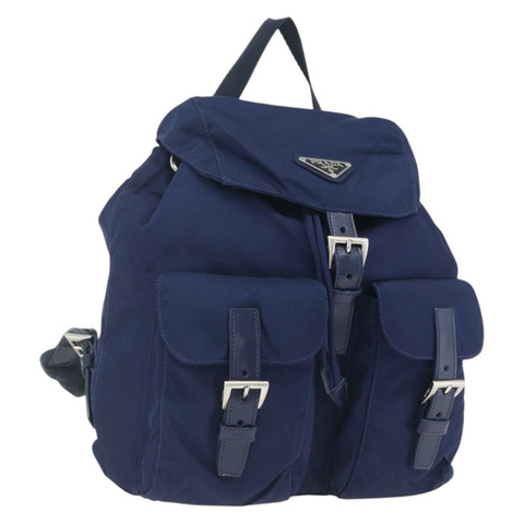 PRADA 雙肩包 尼龍 海軍藍 銀色 正品 164098V
