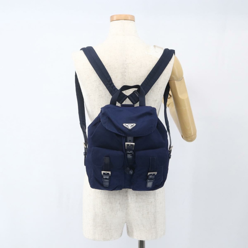 【日本直送】PRADA 雙肩包 尼龍 海軍藍 銀色 正品 164098V-26
