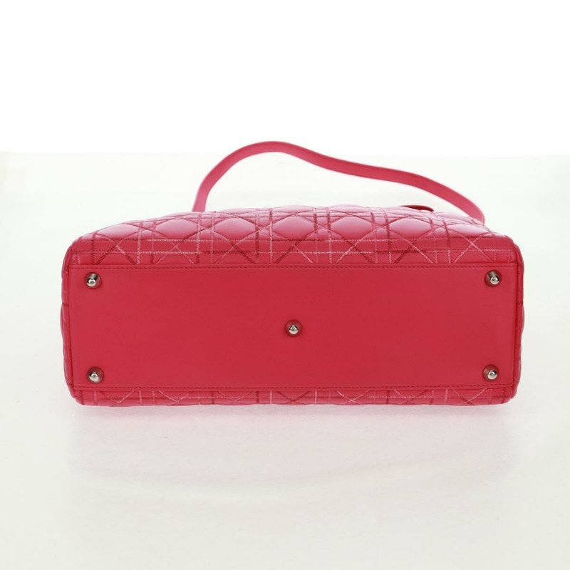 【日本直送】Christian Dior Lady Dior 手提包，羊皮材質，粉紅色/銀色兩用，正品，貨號 163880SAM-4