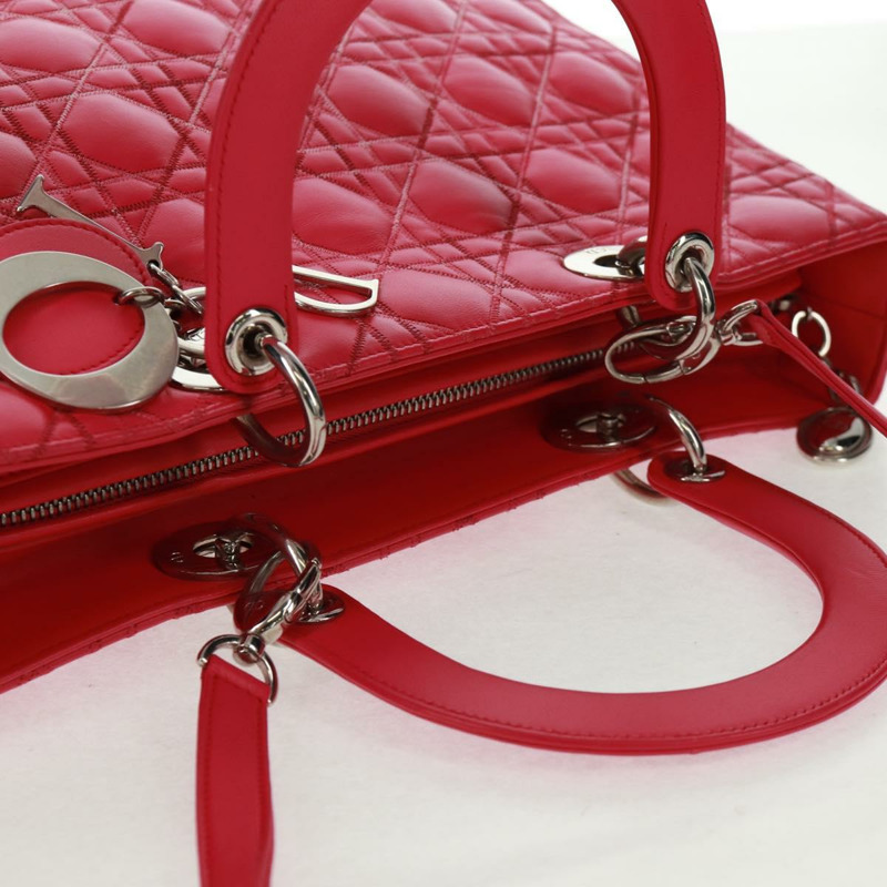 【日本直送】Christian Dior Lady Dior 手提包，羊皮材質，粉紅色/銀色兩用，正品，貨號 163880SAM-5
