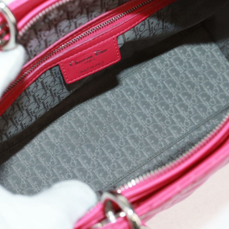 【日本直送】Christian Dior Lady Dior 手提包，羊皮材質，粉紅色/銀色兩用，正品，貨號 163880SAM-9