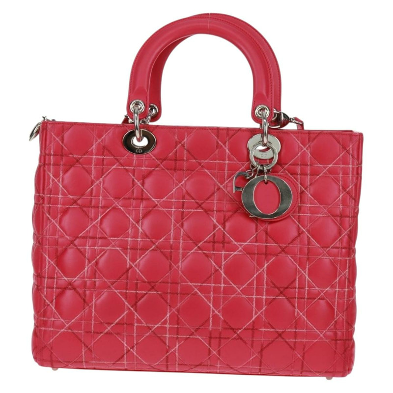 【日本直送】Christian Dior Lady Dior 手提包，羊皮材質，粉紅色/銀色兩用，正品，貨號 163880SAM-12