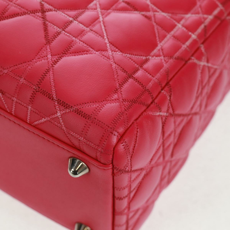 【日本直送】Christian Dior Lady Dior 手提包，羊皮材質，粉紅色/銀色兩用，正品，貨號 163880SAM-16
