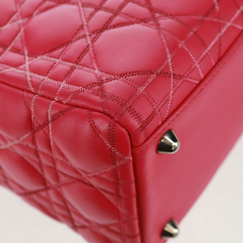 【日本直送】Christian Dior Lady Dior 手提包，羊皮材質，粉紅色/銀色兩用，正品，貨號 163880SAM-17