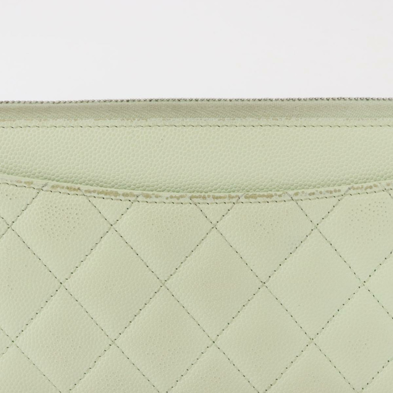 【日本直送】香奈兒長錢包，魚子醬皮，綠色，金色，CC標誌，Auth 164071A-2