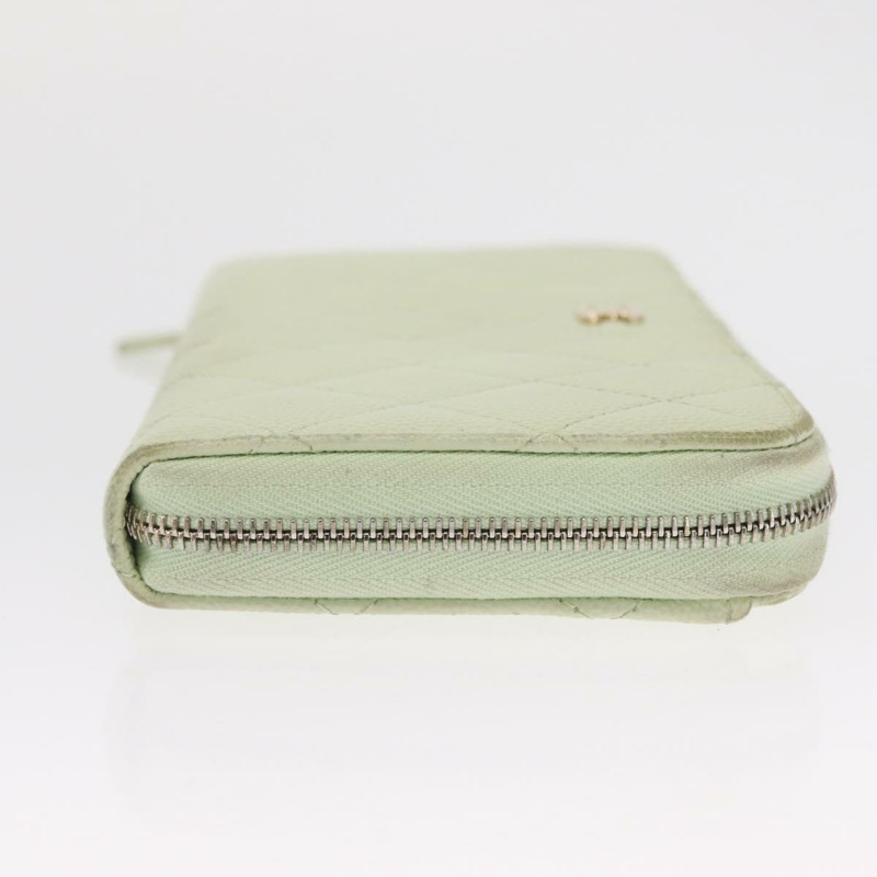 【日本直送】香奈兒長錢包，魚子醬皮，綠色，金色，CC標誌，Auth 164071A-3