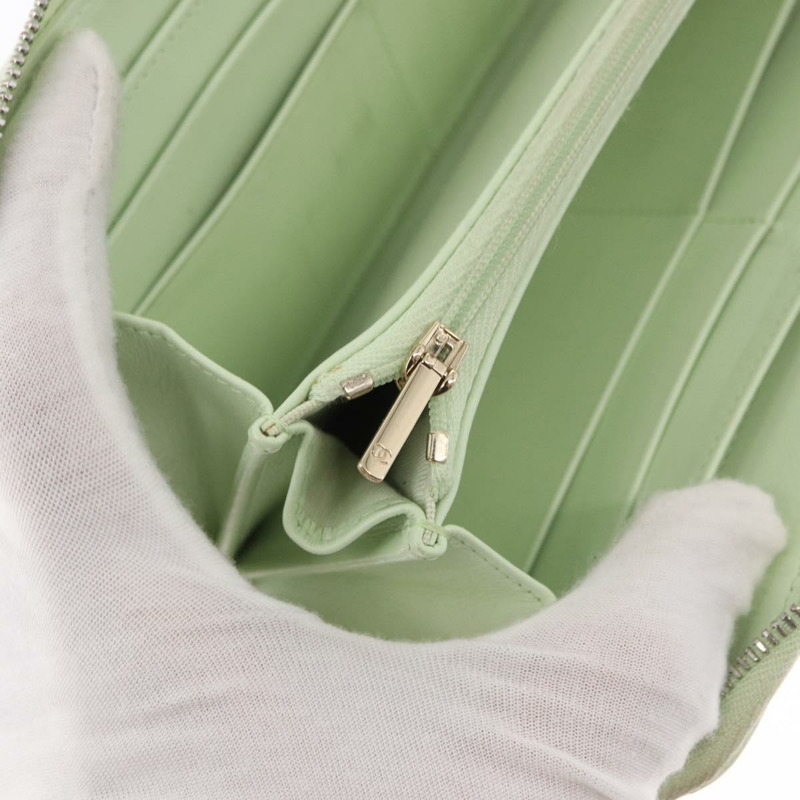 【日本直送】香奈兒長錢包，魚子醬皮，綠色，金色，CC標誌，Auth 164071A-22