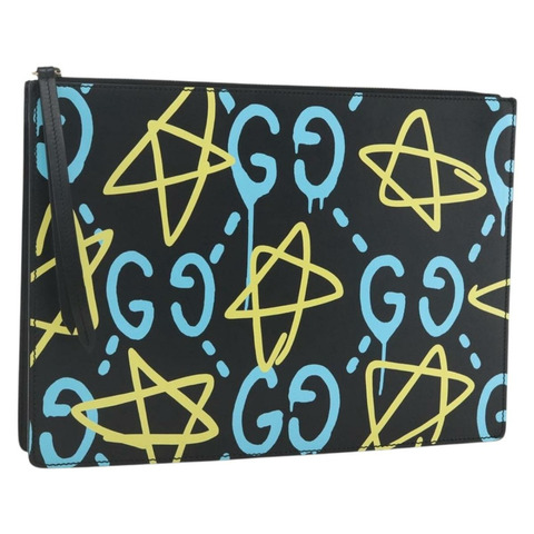 GUCCI GG Ghost 手拿包 黑色真皮 433665 正品 157516V