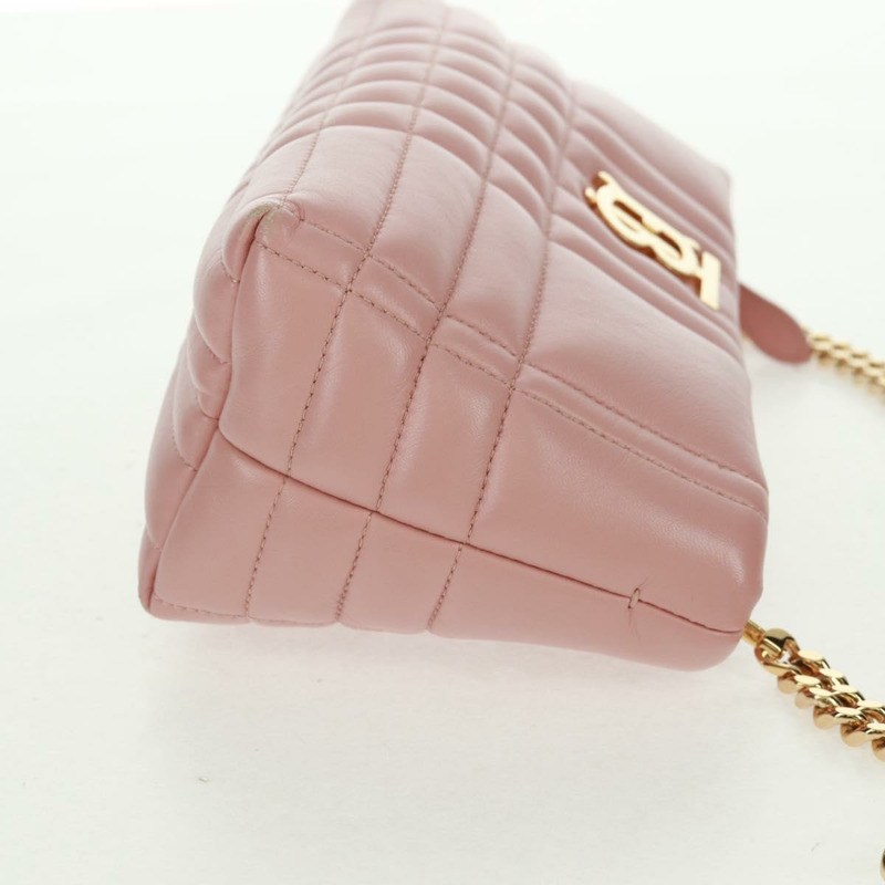 【日本直送】BURBERRY BT 絎縫鏈條單肩包 皮革 粉紅色 金色裝飾 正品 am10528V-3