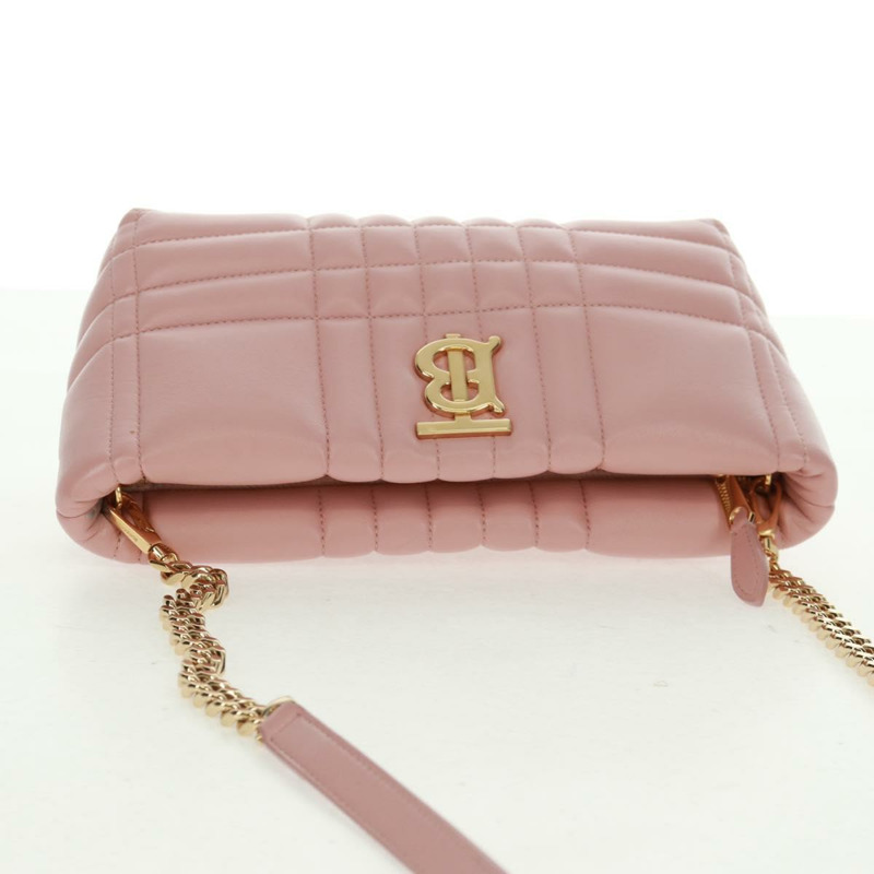 【日本直送】BURBERRY BT 絎縫鏈條單肩包 皮革 粉紅色 金色裝飾 正品 am10528V-5