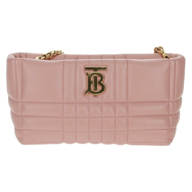 【日本直送】BURBERRY BT 絎縫鏈條單肩包 皮革 粉紅色 金色裝飾 正品 am10528V-12