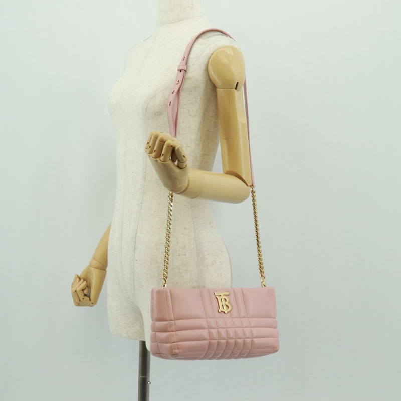 【日本直送】BURBERRY BT 絎縫鏈條單肩包 皮革 粉紅色 金色裝飾 正品 am10528V-23