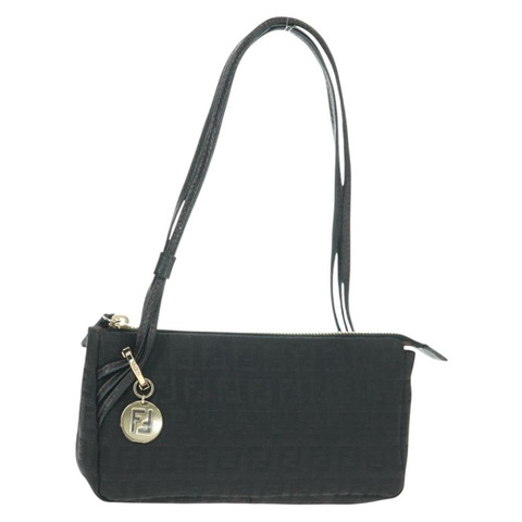FENDI Zucchino帆布配件包 黑色 金色 Auth 163722V