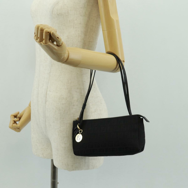 【日本直送】FENDI Zucchino帆布配件包 黑色 金色 Auth 163722V-21