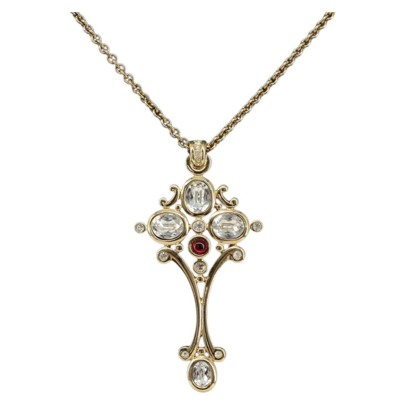 【日本直送】Christian Dior 水晶項鍊 金屬金 Auth mr1949-0