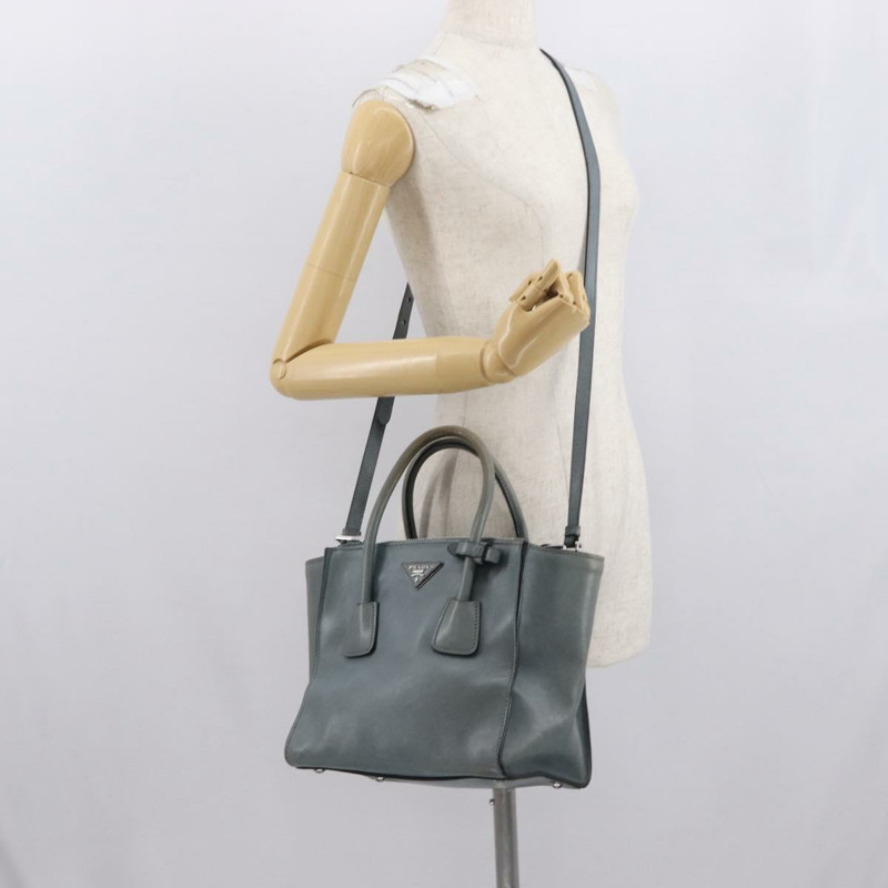 【日本直送】PRADA 手提包 Safiano 皮革 2way Gray Silver Auth 164520-26