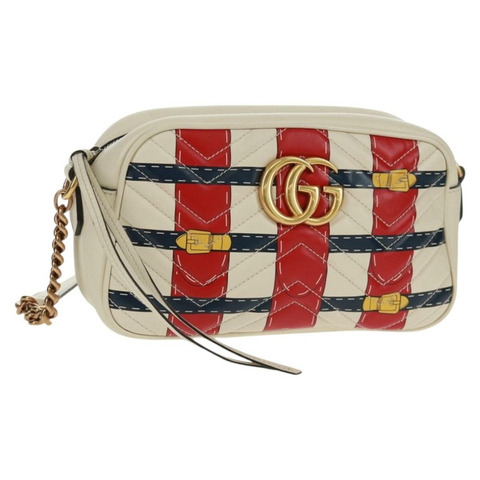 GUCCI 白色金色皮革單肩包 447632 正品 164482V