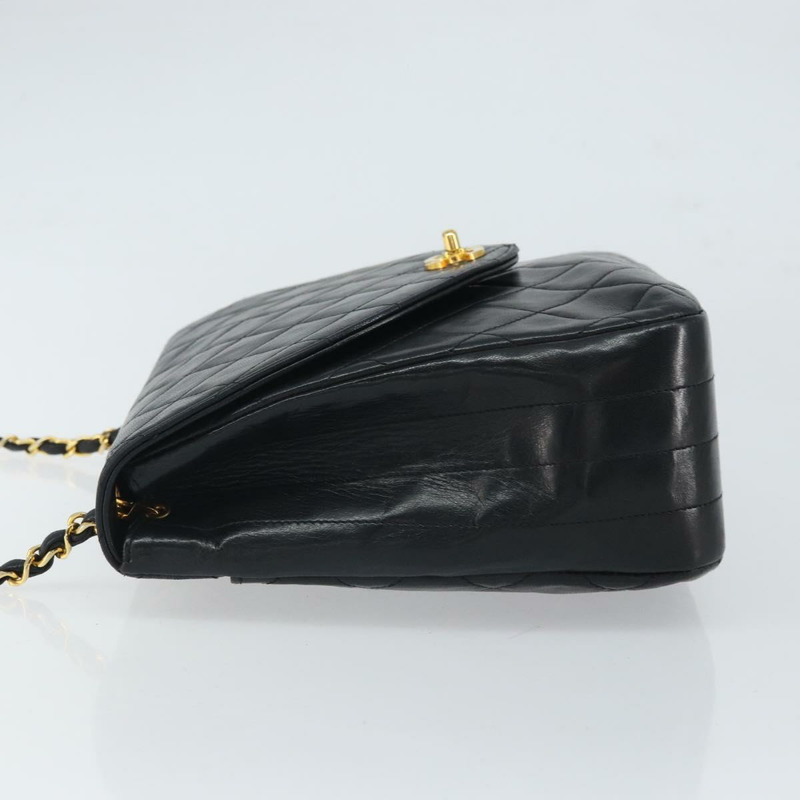 【日本直送】香奈兒鏈絎縫單肩包 羊皮 黑色 金色 CC 標誌 Auth bs32365-3