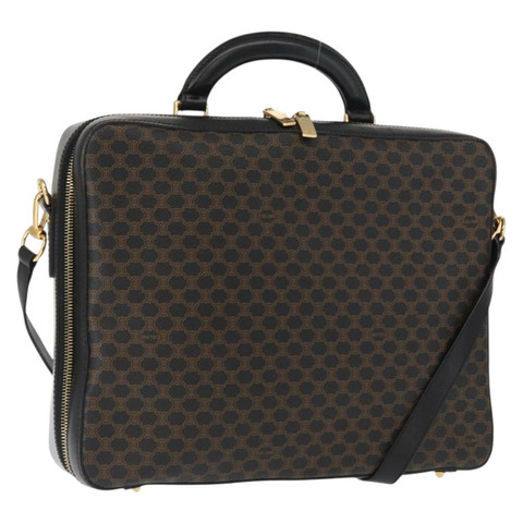 CELINE Macadam帆布手提包 PVC皮革 2way 黑色金色 Auth 164759V