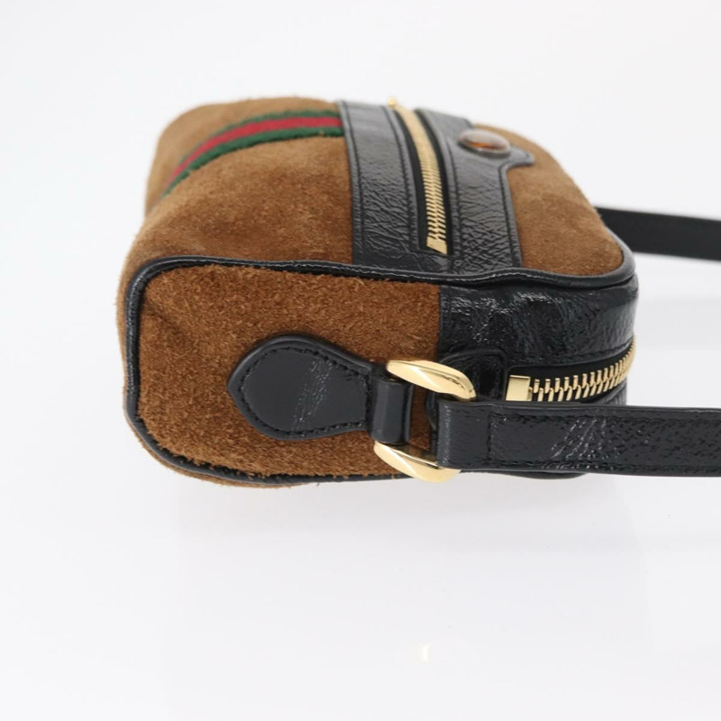 【日本直送】GUCCI Web Sherry Line 單肩包 絨面革 棕色 金色 573321 Auth mr1859-2