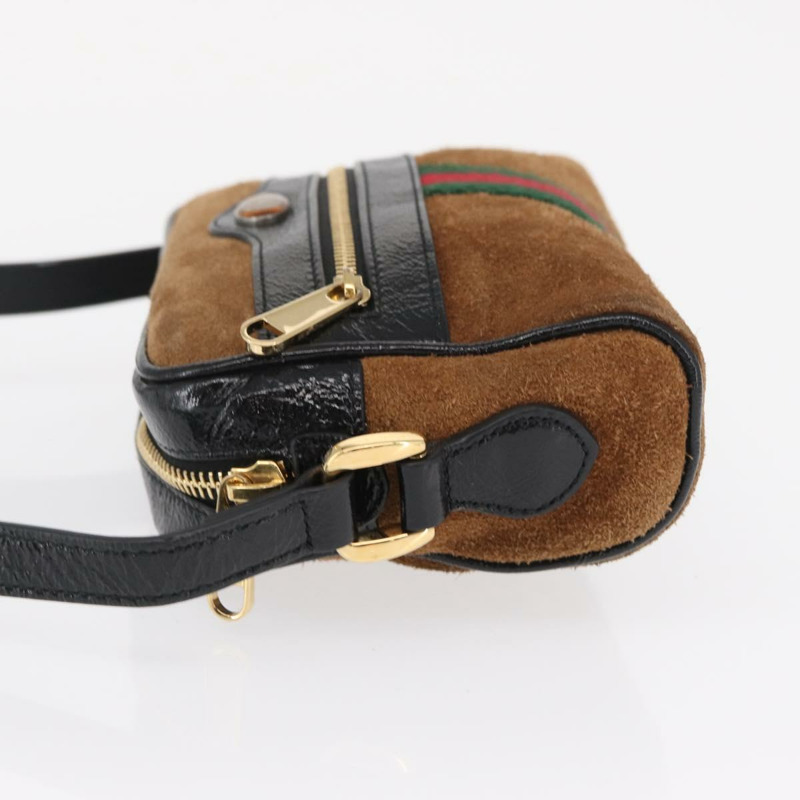 【日本直送】GUCCI Web Sherry Line 單肩包 絨面革 棕色 金色 573321 Auth mr1859-3