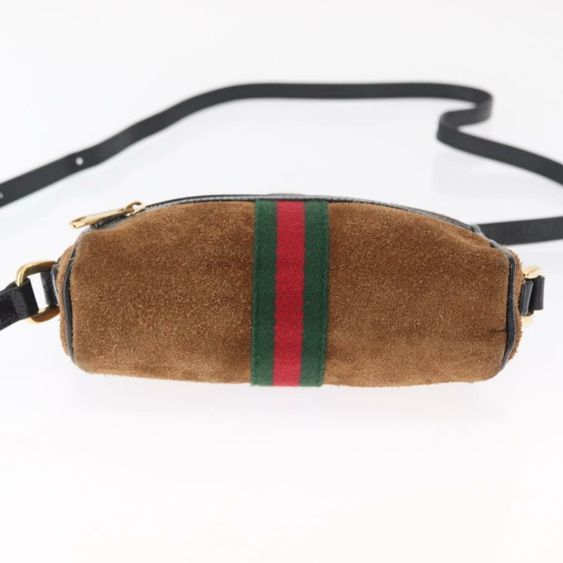 【日本直送】GUCCI Web Sherry Line 單肩包 絨面革 棕色 金色 573321 Auth mr1859-4
