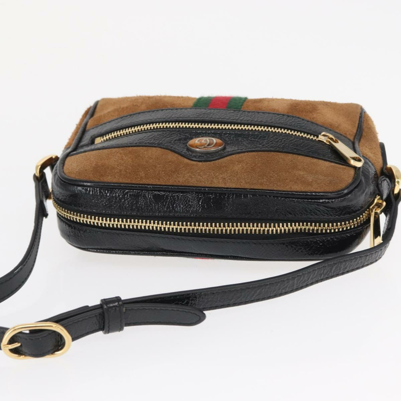 【日本直送】GUCCI Web Sherry Line 單肩包 絨面革 棕色 金色 573321 Auth mr1859-5