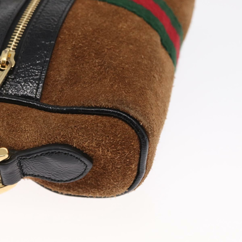 【日本直送】GUCCI Web Sherry Line 單肩包 絨面革 棕色 金色 573321 Auth mr1859-8