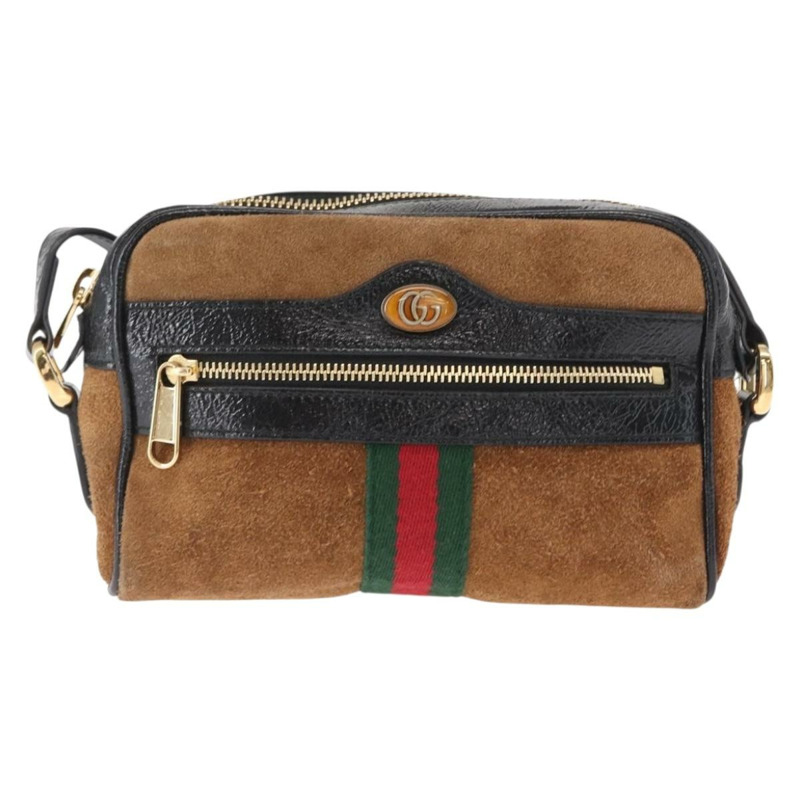 【日本直送】GUCCI Web Sherry Line 單肩包 絨面革 棕色 金色 573321 Auth mr1859-12